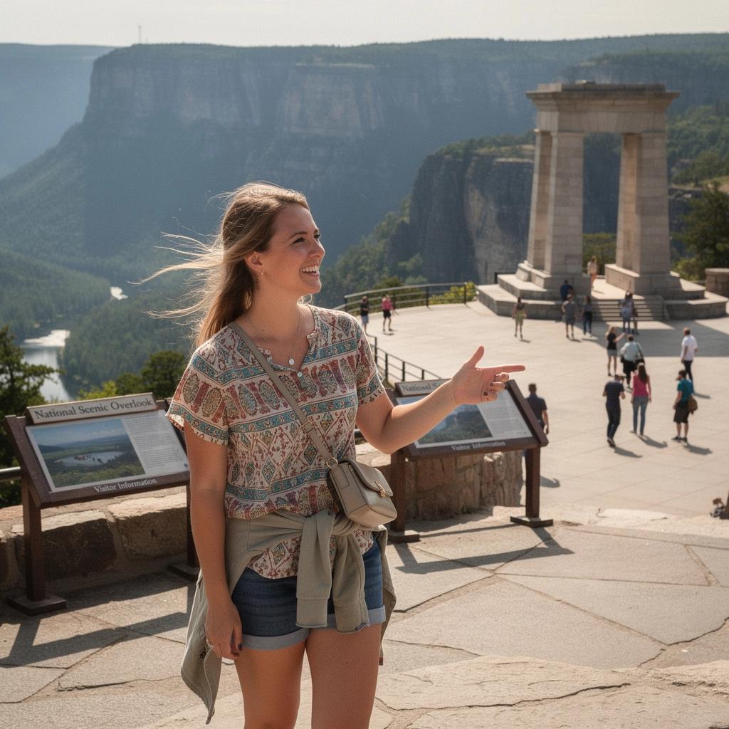 Турист, изучающий список вещей для похода на фоне природы